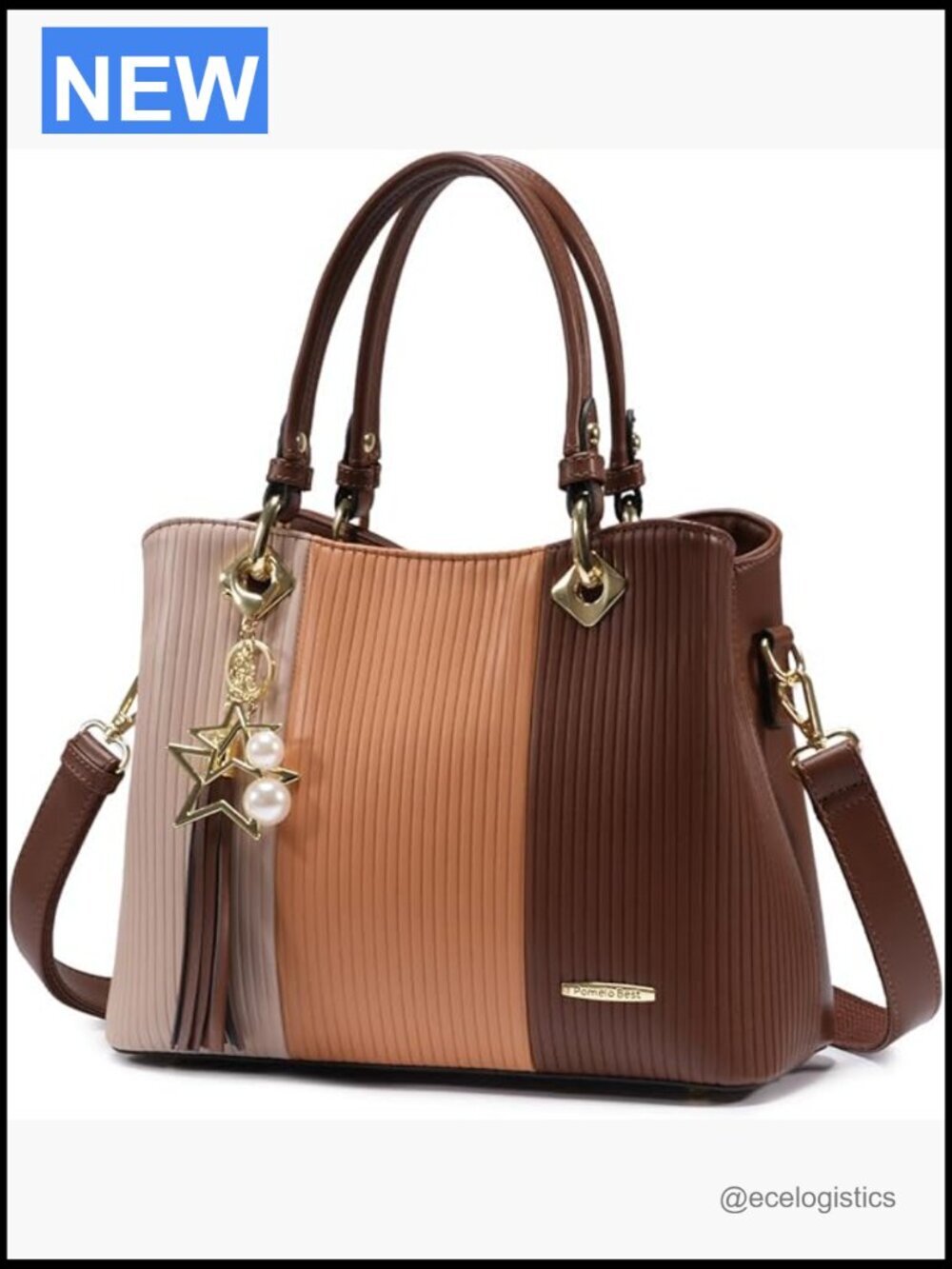 Large Satchel Tote with Multiple Pockets, Top Handle & Crossbody Strap